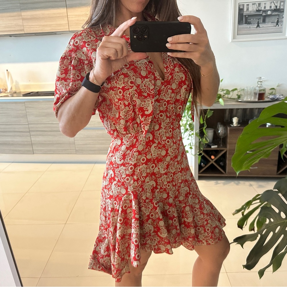 SANDRO PAISLEY PRINT SHORT DRESS RED (size 40 FR / 8 US)